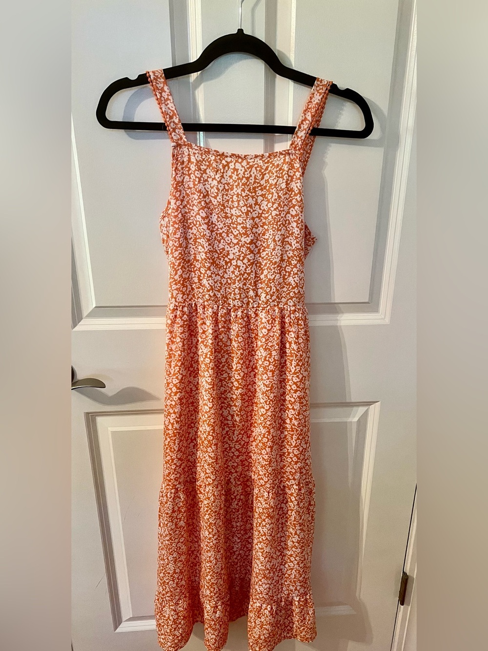 Women's Orange Floral Sundress with Square Neck